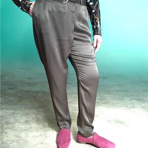 Dressy Satin Pants in Olive Green